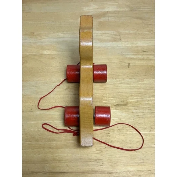 Vintage Steiff Wooden Dog Dachshund on Red Wheels with ID And Pull String